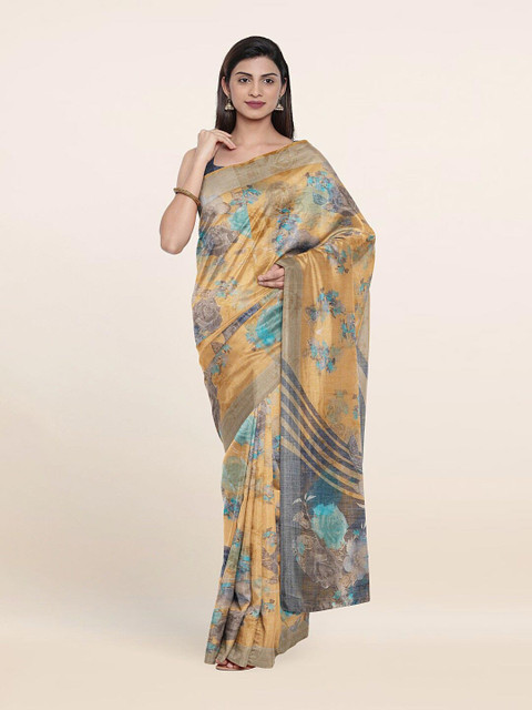 

Pothys Beige & Blue Floral Saree