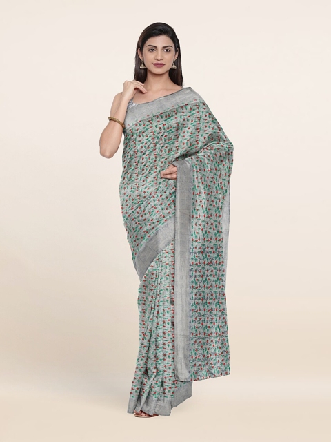 

Pothys Grey & Green Floral Saree