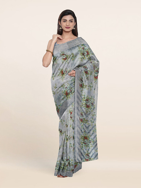 

Pothys Grey & Red Floral Printed Cotton Blend Saree
