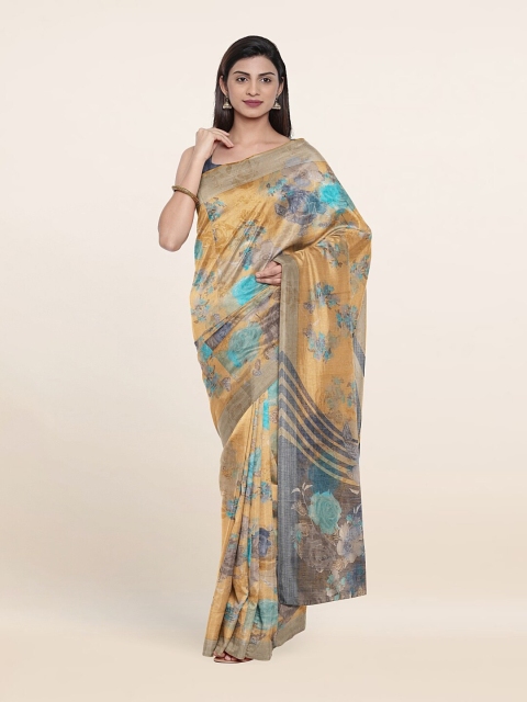 

Pothys Beige & Blue Floral Printed Saree