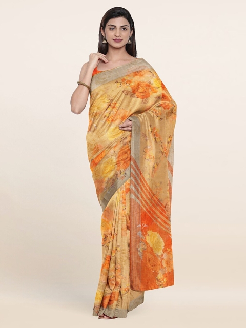 

Pothys Beige & Orange Floral Printed Cotton Blend Saree