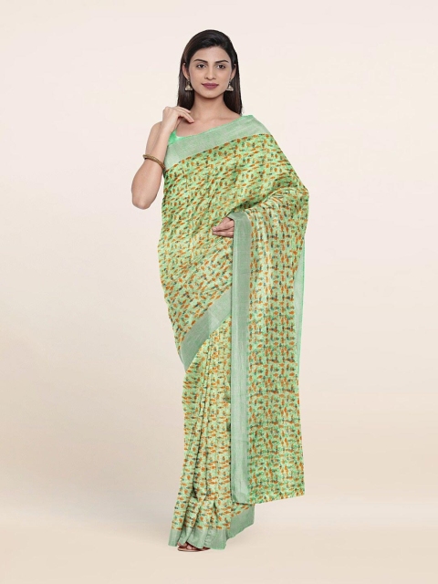 

Pothys Green & Mustard Floral Zari Saree