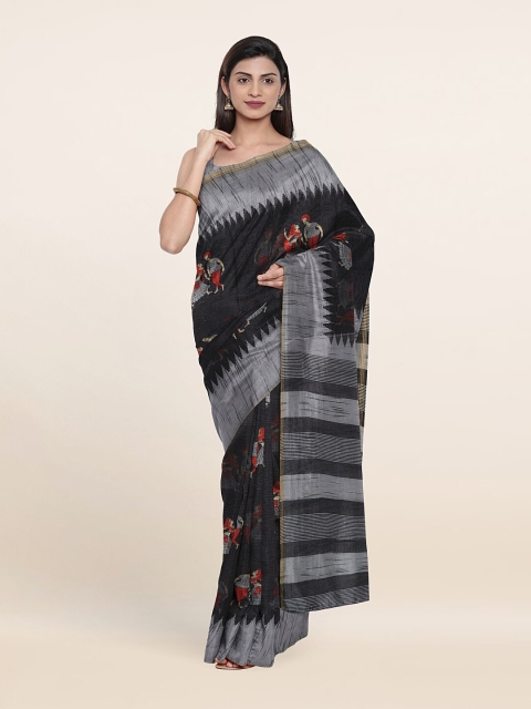 

Pothys Black & Red Floral Printed Saree