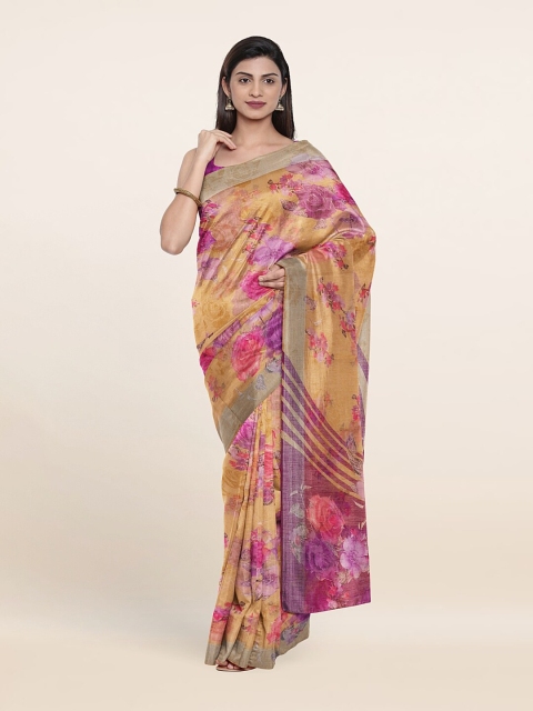 

Pothys Beige & Purple Floral Print Zari Saree
