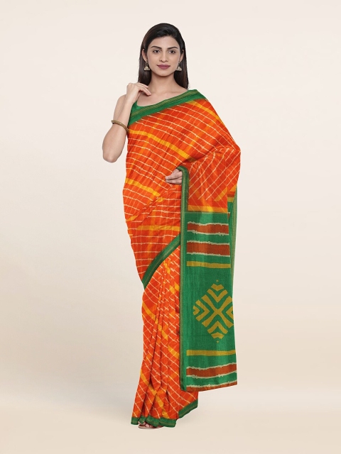 

Pothys Orange & Green Checked Saree