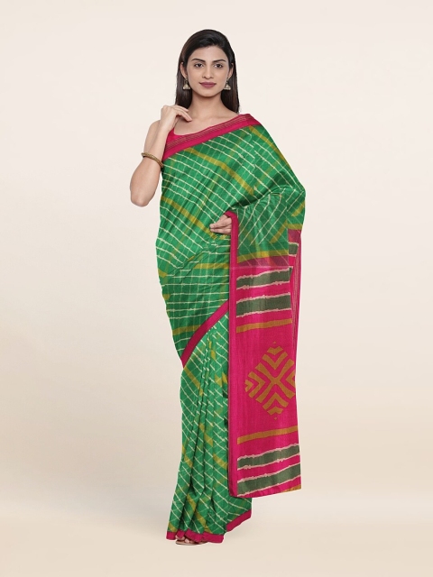 

Pothys Green & Pink Checked Cotton Blend Saree