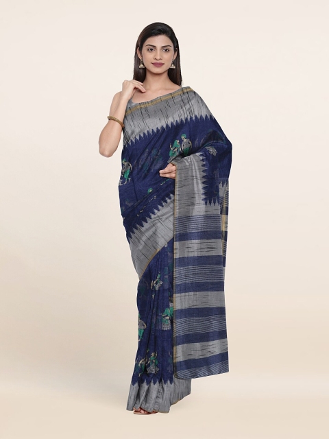 

Pothys Blue & Grey Ethnic Motifs Printed Saree