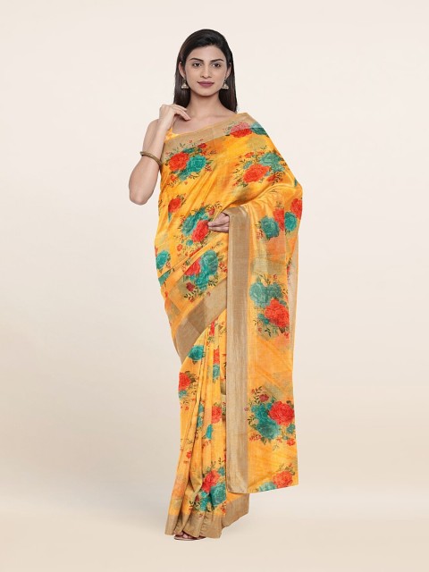 

Pothys Orange & Green Floral Zari Saree