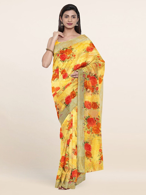 

Pothys Yellow & Green Floral Zari Saree