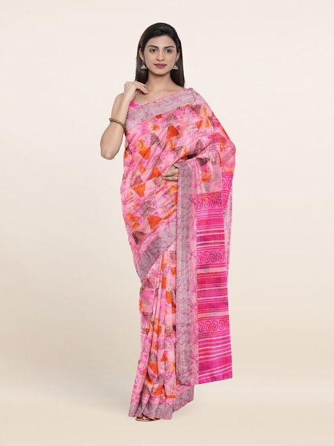 

Pothys Pink & Blue Floral Printed Saree