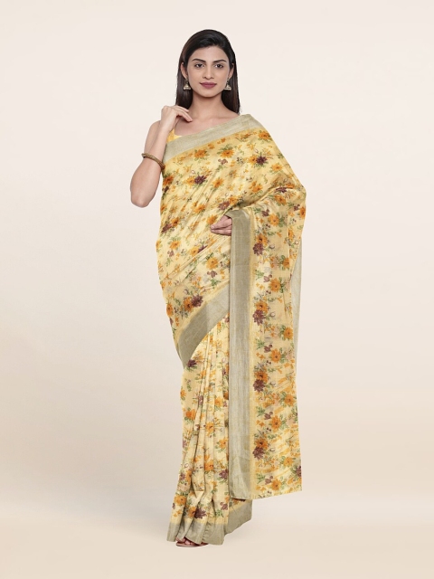 

Pothys Yellow & Purple Floral Printed Cotton Blend Saree