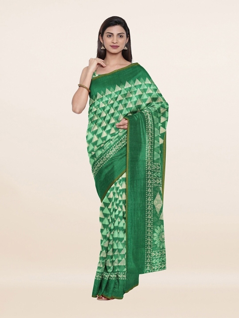 

Pothys Green & Off White Printed Cotton Blend Saree