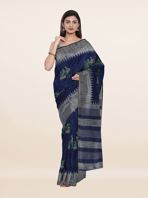 

Pothys Blue & Silver-Toned Ethnic Motifs Saree