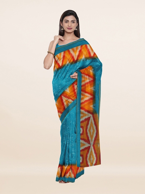 

Pothys Blue & Orange Warli Saree