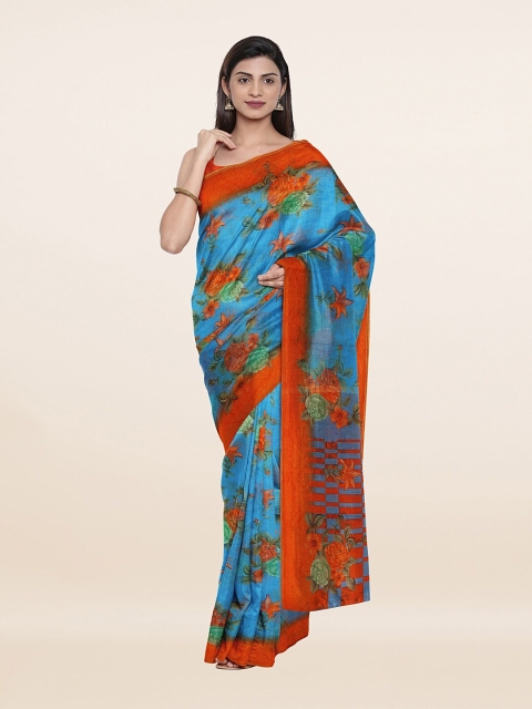 

Pothys Blue & Red Floral Printed Cotton Blend Saree