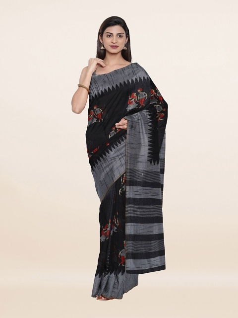 

Pothys Black & Grey Ethnic Motifs Printed Cotton Blend Saree