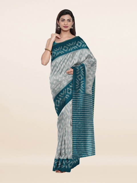 

Pothys Grey & Teal Printed Cotton Blend Saree