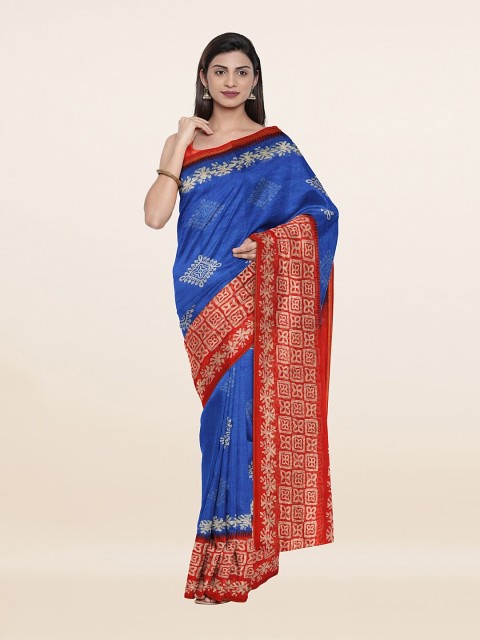 

Pothys Blue & Red Ethnic Motifs Saree