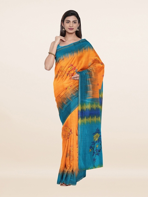 

Pothys Orange & Blue Floral Saree