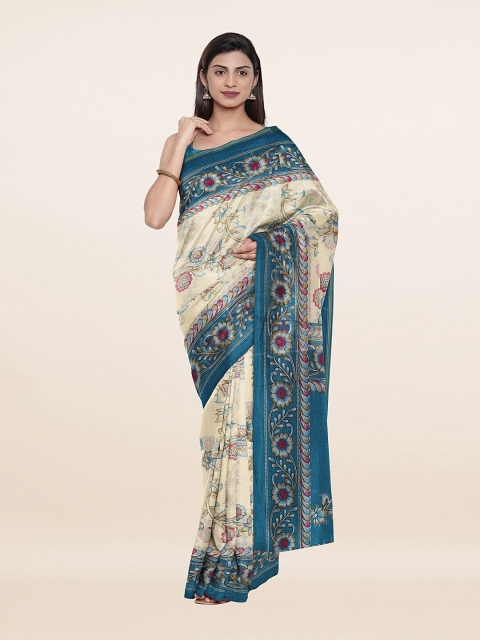 

Pothys Cream-Coloured & Green Floral Saree