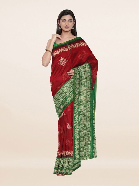

Pothys Maroon & Green Ethnic Motifs Printed Saree