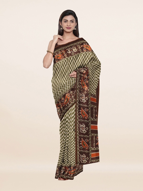 

Pothys Green & Brown Checked Cotton Blend Saree
