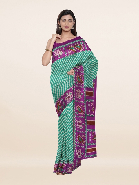 

Pothys Green & Purple Checked Cotton Blend Saree