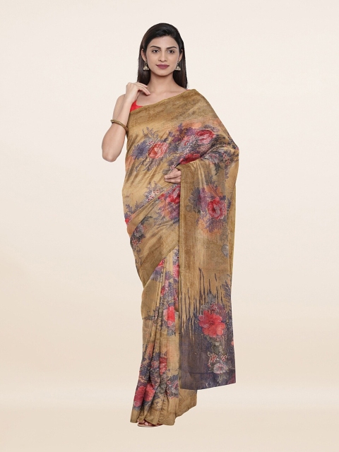 

Pothys Beige & Pink Floral Printed Cotton Blend Saree