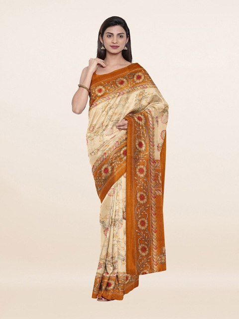 

Pothys Cream-Coloured & Rust Floral Printed Saree