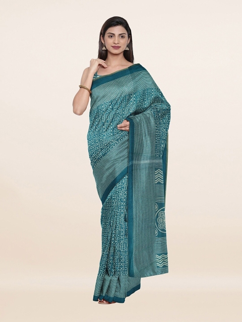 

Pothys Blue & Cream-Coloured Floral Printed Cotton Blend Saree