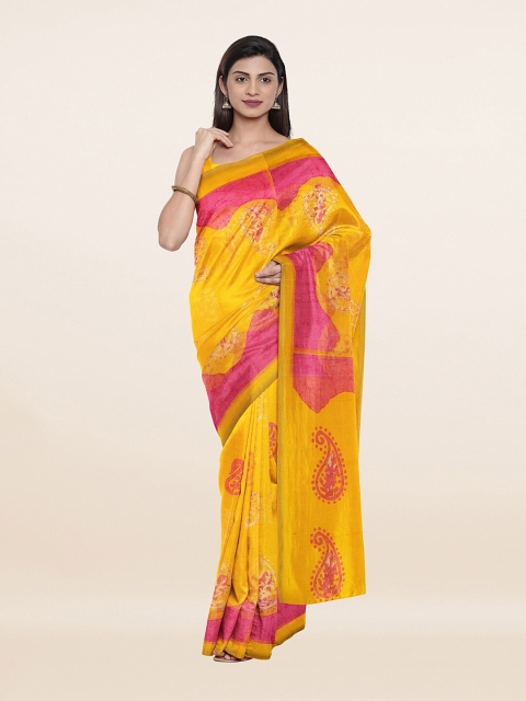 

Pothys Yellow & Pink Abstract Printed Saree