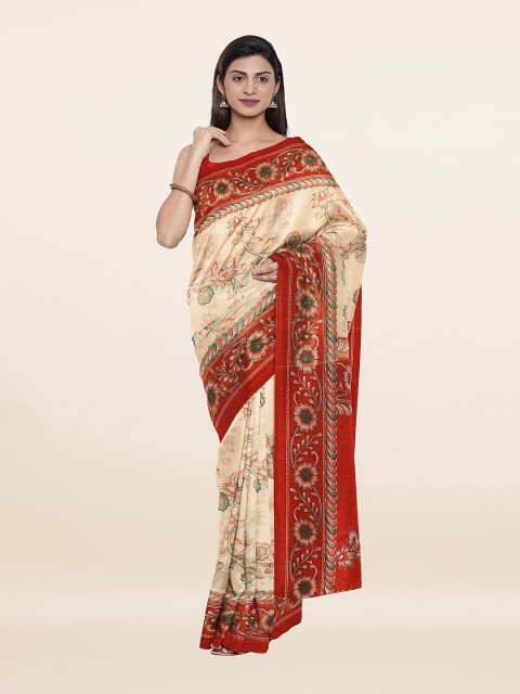 

Pothys Cream-Coloured & Red Floral Saree