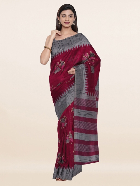 

Pothys Purple & Grey Ethnic Motifs Printed Cotton Blend Saree