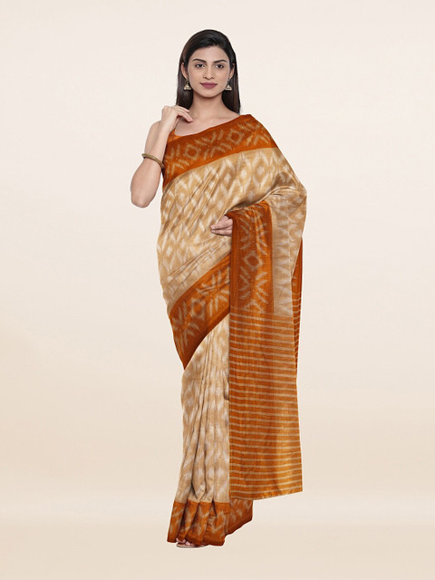 

Pothys Beige & Orange Geometric Printed Saree
