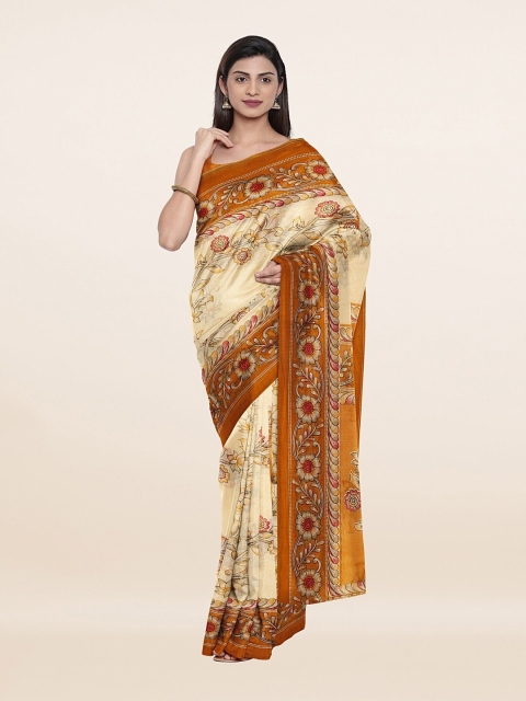 

Pothys Cream-Coloured & Orange Floral Printed Saree
