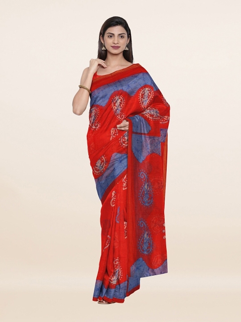 

Pothys Red & Blue Ethnic Motifs Printed Cotton Blend Saree