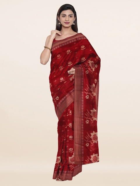

Pothys Maroon & White Floral Printed Cotton Blend Saree
