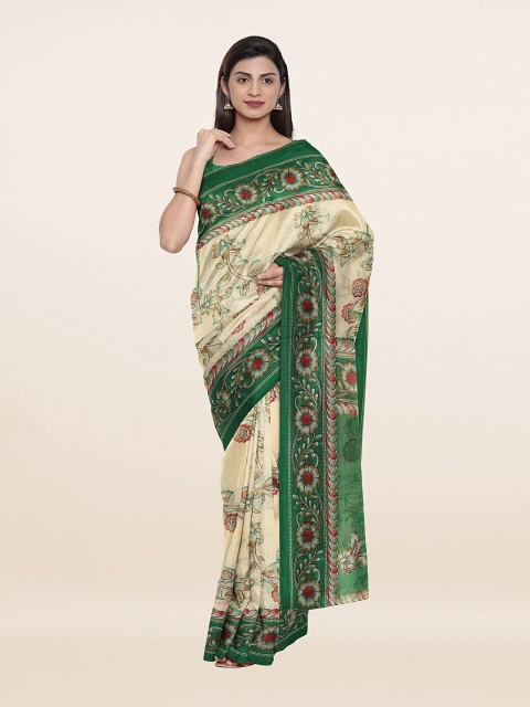 

Pothys Cream-Coloured & Green Floral Printed Saree