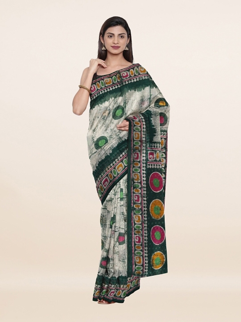 

Pothys Off White & Green Floral Saree