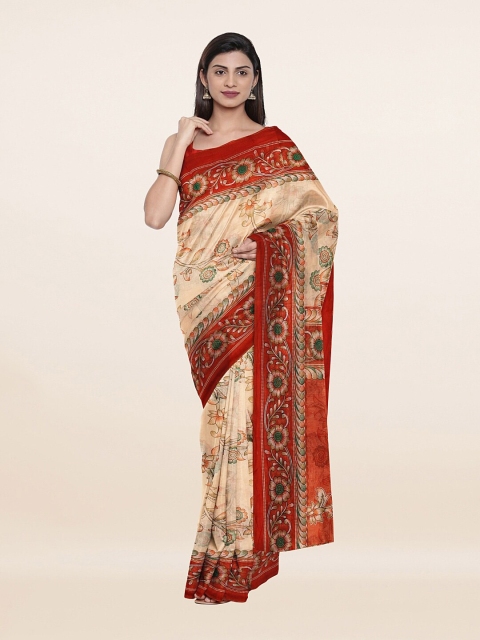 

Pothys Cream-Coloured & Red Floral Printed Saree