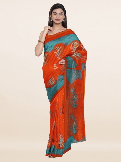 

Pothys Orange & Blue Paisley Printed Saree