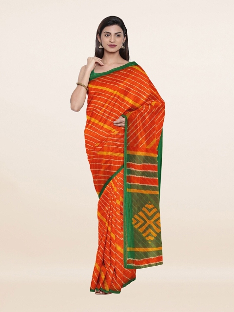 

Pothys Orange & Green Leheriya Printed Cotton Blend Saree