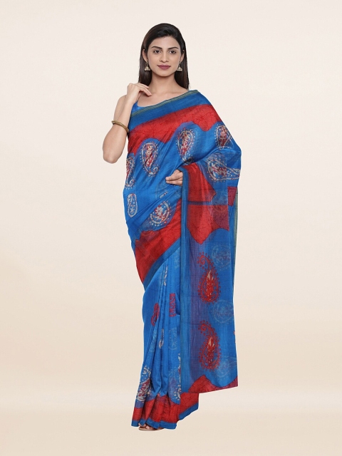 

Pothys Blue & Red Floral Printed Cotton Blend Saree