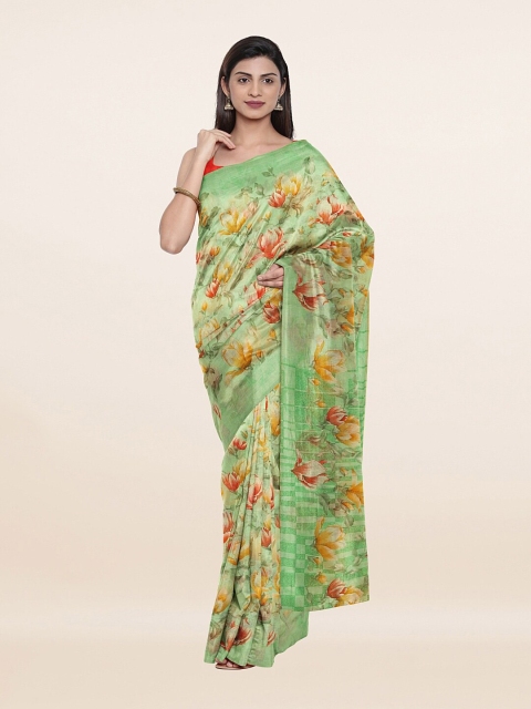 

Pothys Green & Red Floral Printed Saree