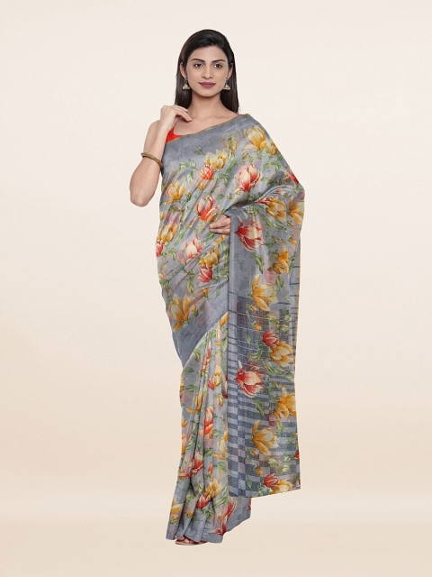 

Pothys Grey & Red Floral Printed Cotton Blend Saree
