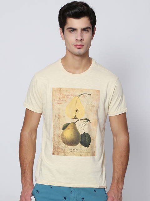 

Solly Jeans Co. by Allen Solly Men Cream Printed Round Neck T-shirt