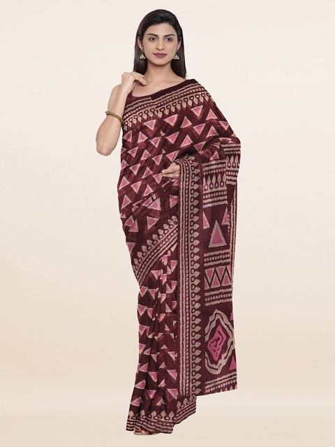 

Pothys Brown & Pink Geometric Printed Cotton Blend Saree