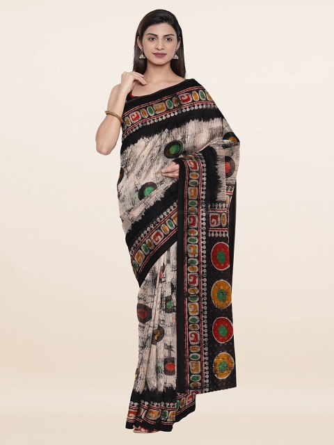 

Pothys Off White & Brown Printed Cotton Blend Saree