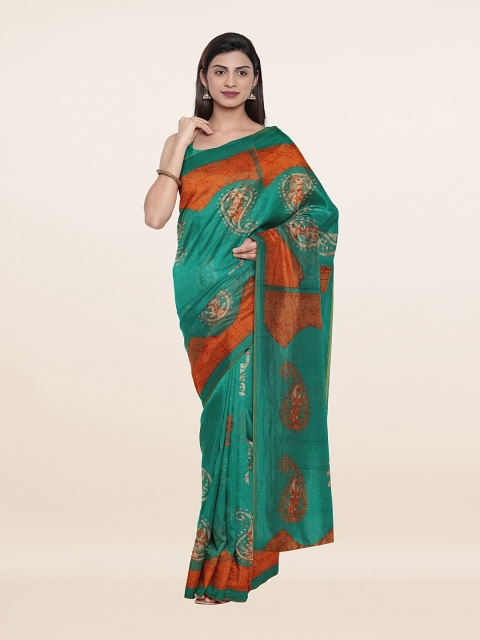 

Pothys Green & Orange Paisley Printed Saree