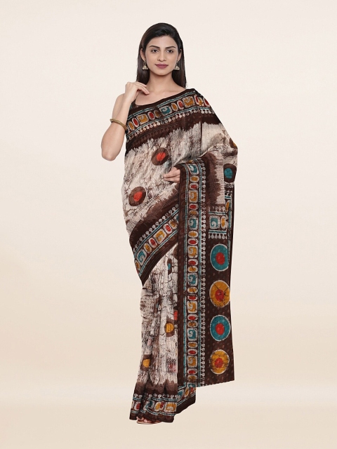 

Pothys Cream-Coloured & Brown Geometric Printed Saree